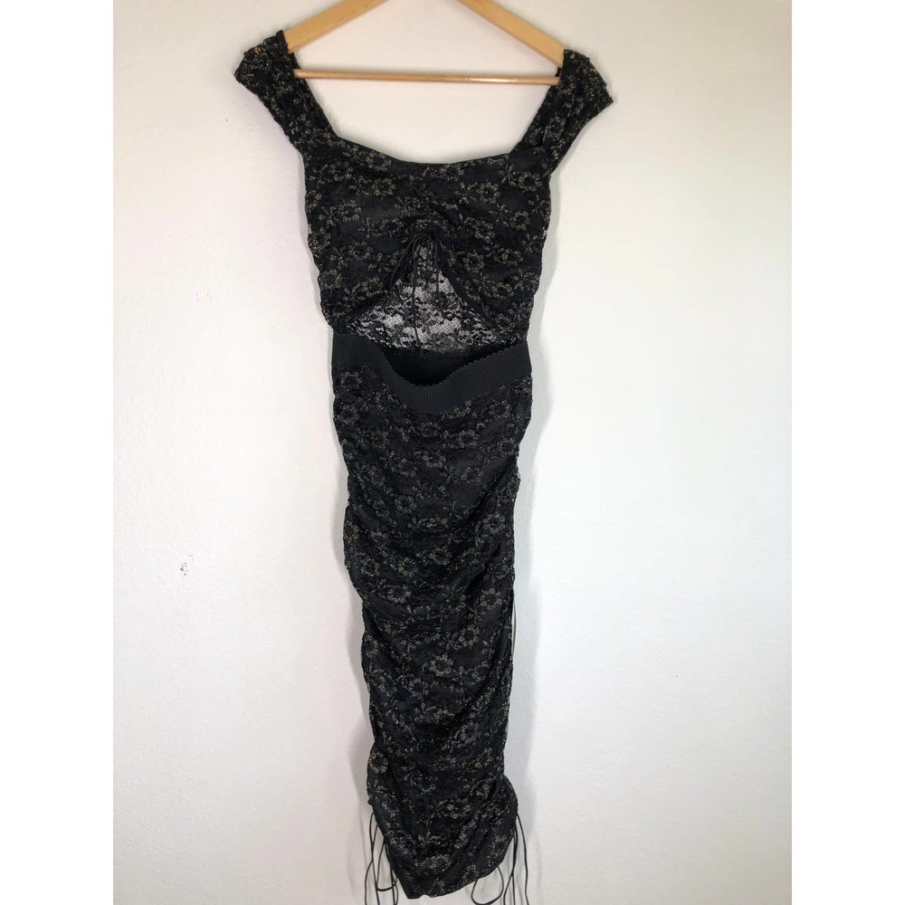For Love And Lemons Joanna  Dress Gold Metallic Stretch NWT S - Picture 3 of 10